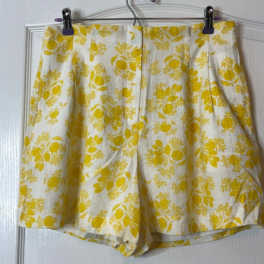 Ann Taylor High Waisted Dressy Shorts Lemon Yellow and White. Size 10